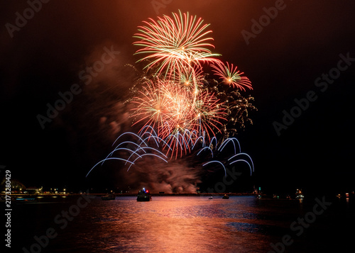 Fireworks From Nemisis Pyrotechnics Over The Water At The Barbican As Part Of The 2026 British Firework Championships Viewed From Queen Anne's Battery, Plymouth
