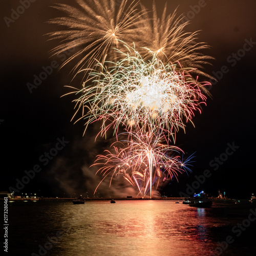 Fireworks From Nemisis Pyrotechnics Over The Water At The Barbican As Part Of The 2026 British Firework Championships Viewed From Queen Anne's Battery, Plymouth