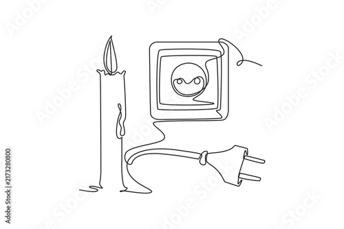 Blackout, power outage, no electricity.Unexpected moment concept.Single line draw design.Vector graphic illustration