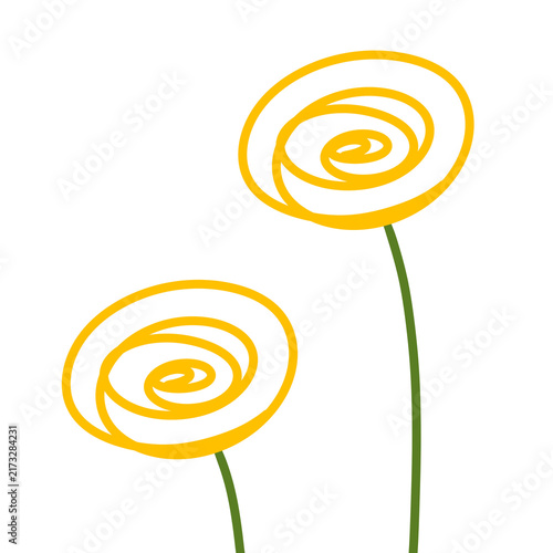Yellow Flowers Hand Drawn Floral Line Art Illustration Isolated on Transparent Background