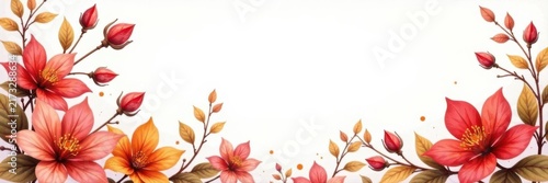 Vibrant watercolor autumn blooms frame, white space, seasonal, vintage, colorful
