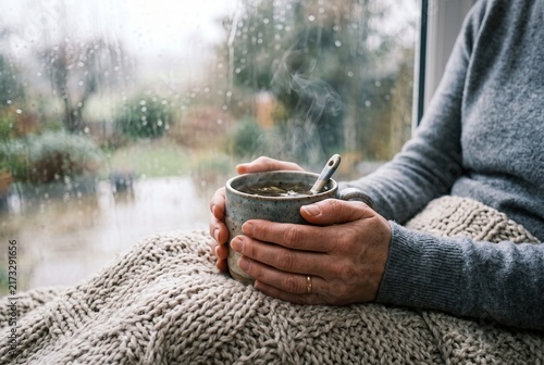 A quiet wellness cup of tea on a rainy day