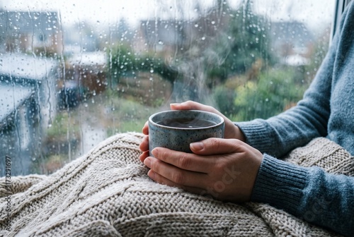 A quiet wellness cup of tea on a rainy day
