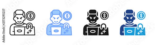 Shopping Fraud icon set multiple style collection