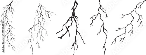 Bild auf Leinwand Lightning bolt vector set, black electric strike silhouettes, thunderbolt flash