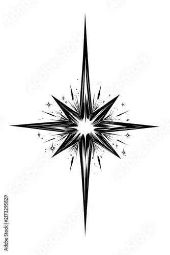 Black and white compass rose star icon