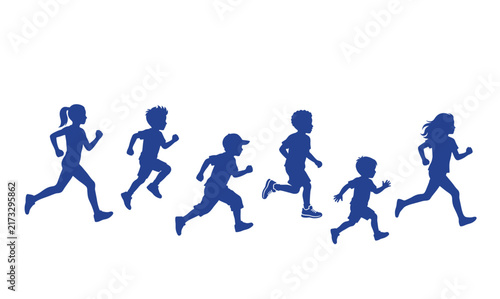 kids running silhouettes - vector