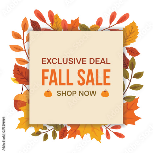 Exclusive Deal Fall Sale Square Autumn Leaves Frame Banner