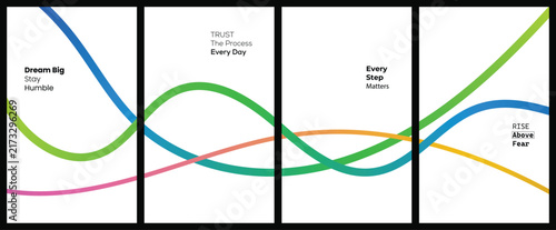 Minimalist colorful continuous line art set across four connected panels with modern inspirational creative typography design
