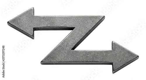 Fotografie Two opposing metal arrows pointing left and right, symbolizing contrast