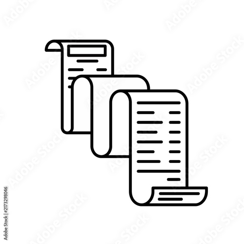 Folded shopping receipt line icon representing transaction bill, business invoice, and expense statement