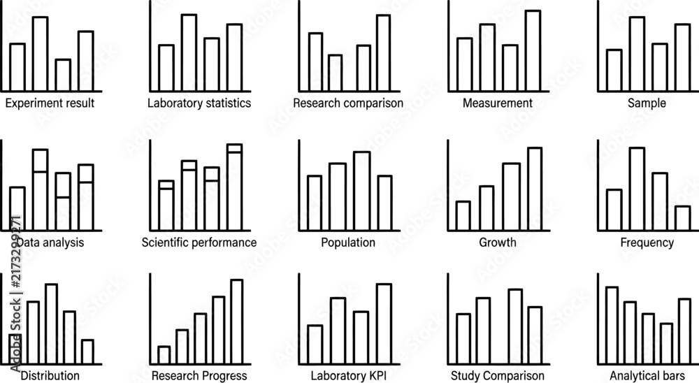 Obraz premium A collection of fifteen small black and white bar charts representing various data sets for business and financial analysis