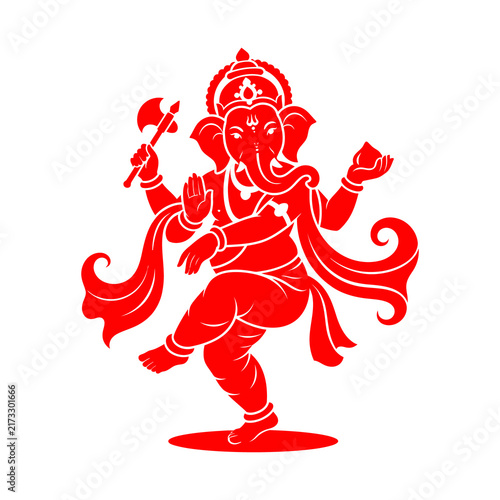Canvas Print Red dancing lord ganesha indian god vector illustration graphic sign for hindu f