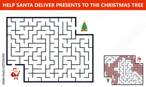 Christmas rectangular maze game for kids with answer key included, perfect for winter holiday kids activity books, preschool printable worksheets, and festive kindergarten school materials