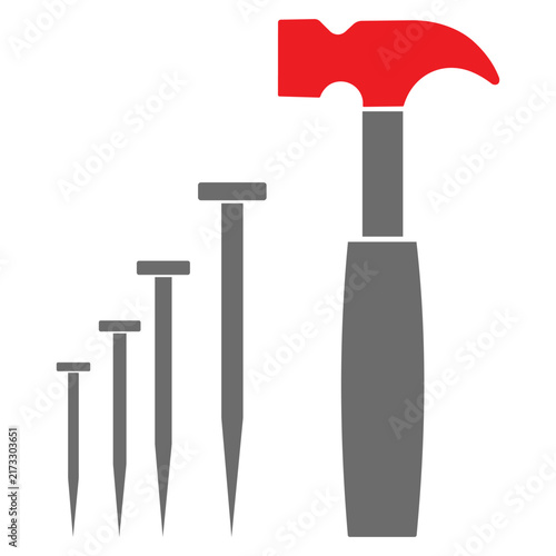 Hammer and nail vector, icon set. Construction concept isolated on white background. Set of repairing working tools symbol website graphic design. Vector illustration.