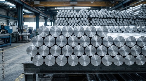 A heap of industrial shiny aluminium billets.