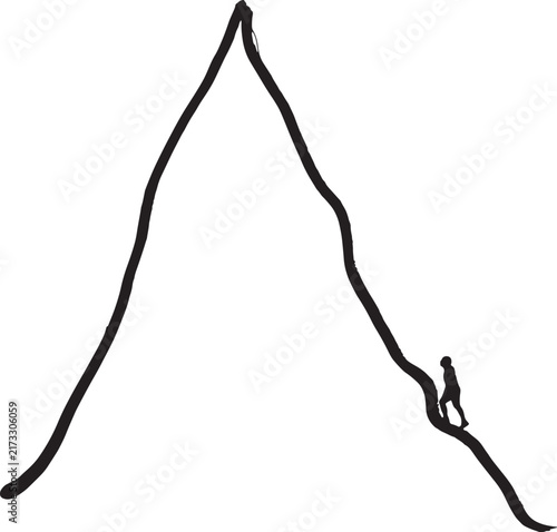 vector,silhouette a woman climbing a mountain (the mountain drawn with a marker pen)