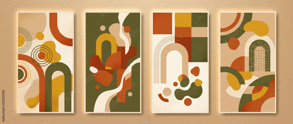 Fototapeta premium Warm Retro Abstract Background with Earthy Arches and Organic Shapes