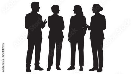Professional Business Team Silhouettes Discussing Strategy in Formal Attire - Corporate Meeting Concept Vector Illustration