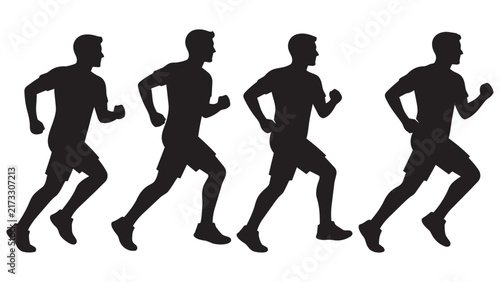 Running Silhouette Sequence Illustrations - Dynamic Jogging Motion People Vector Art for Fitness Posters and Sports Design