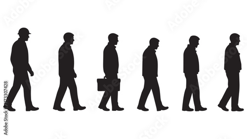 Silhouette Series of Business Professionals Walking with Different Postures and Attitudes - Modern Corporate Illustration