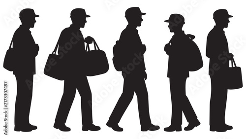 Silhouette Series of Business Professionals Walking with Briefcases and Bags - Corporate Worker Silhouettes for Presentations, Office Design, and Branding