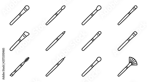Industrial Line Drawing Set of Various Makeup Brushes and Beauty Applicators in Monochrome with high quality professional line art symbols for modern creative design and digital branding projects