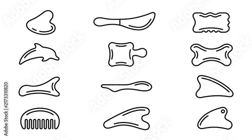 Professional Black and White Line Drawing Set of Various Bone and Tool Shapes for Medical Educational or Design Use