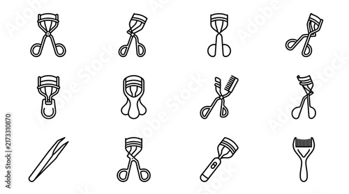Sleek Black and White Line Art Illustrations of Grooming and Beauty Tools Set with high quality professional line art symbols for modern creative design and digital branding projects