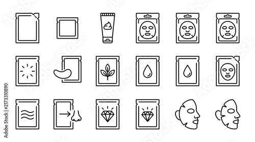 Sleek Black and White Line Icons Set of Skincare and Beauty Product Packaging Designs with high quality professional line art symbols for modern creative design and digital branding projects