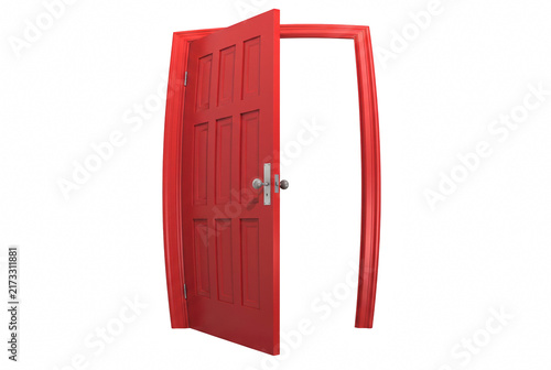 Slightly Ajar Red Paneled Door with Silver Hardware