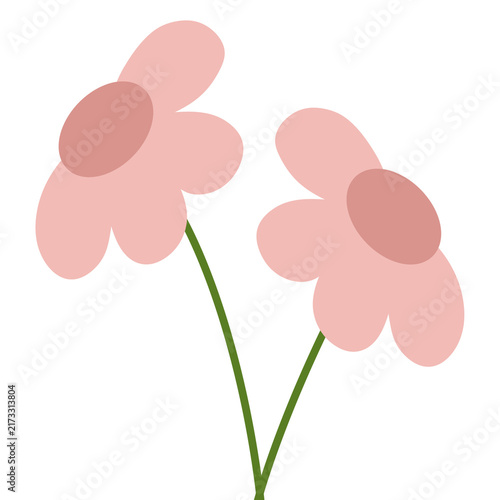Pink Double Flowers with Green Stems – Cute Floral Illustration