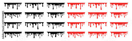 Collection of black and red dripping liquid ink border vectors for halloween horror slime paint dripping graphic design elements