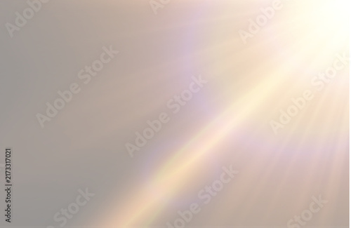 Quadro su tela Bright golden sun flare on top right corner: intense solar rays and diagonal len