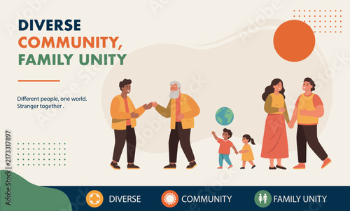 Flat vector illustration of Inclusive flat vector illustration showing diverse people of different ages, body type