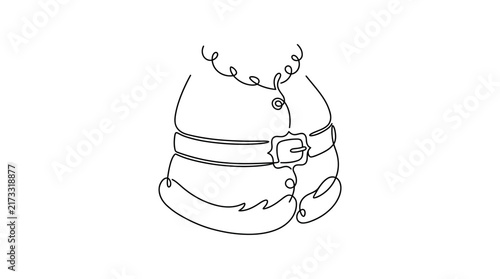 Continuous line drawing of a festive winter holiday coat with a belt