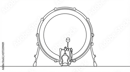 Bass drum kick pedal instrument continuous line art vector icon