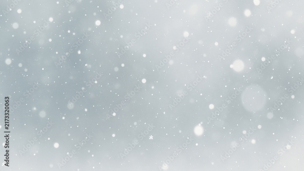 Fototapeta premium Serene snowfall on gray background.