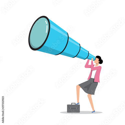 Fotografie Businesswoman Looking Through Giant Telescope