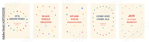Abstract Circus and Carnival A4 Poster Background Designs with Bold Decorative Shapes, Festive Patterns, and Playful Retro Style, Vector Set