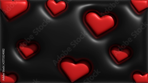 Glossy red hearts on black quilted background valentine love romance concept for wedding anniversary greeting card
