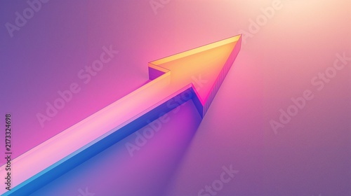 Abstract upward arrow shape made from soft light gradient, minimal business background.