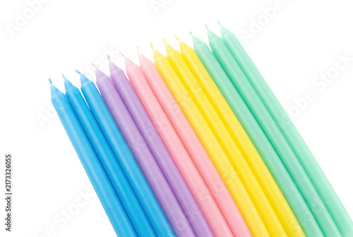 Obraz na płótnie Colorful Pastel Taper Candles Arranged Diagonally