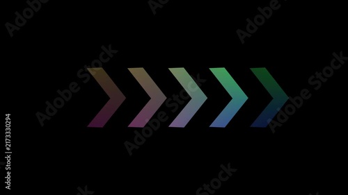 Animated row of gradient colored chevron direction arrows pointing right