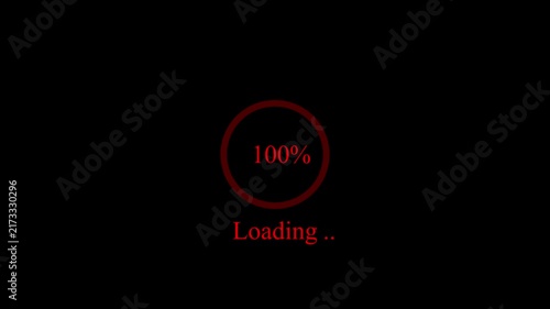 Red loading circle progress bar showing one hundred percent complete status