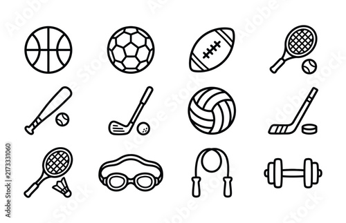Sports and Fitness Equipment Hand Drawn Icon Set