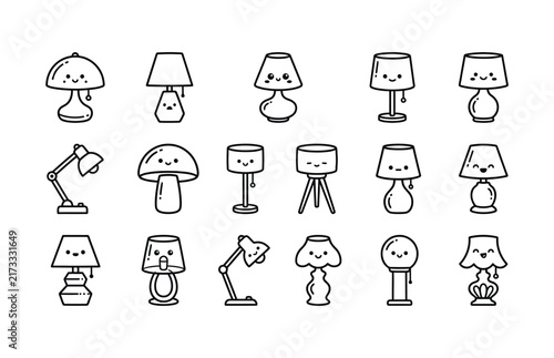 Decorative Lamp and Lighting Hand Drawn Icon Set
