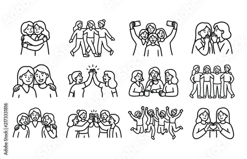Diverse People and Team Hand Drawn Icon Collection