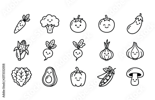 Fresh Fruit and Vegetable Hand Drawn Icon Collection