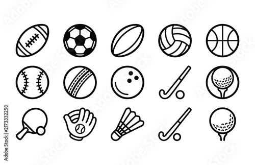 Hand Drawn Sports Equipment and Ball Icon Set